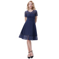 Belle Poque Retro Vintage Kurzarm Rundhals Kontrast Lace Party Kleid Frauen Marine Blau Kleid BP000286-1